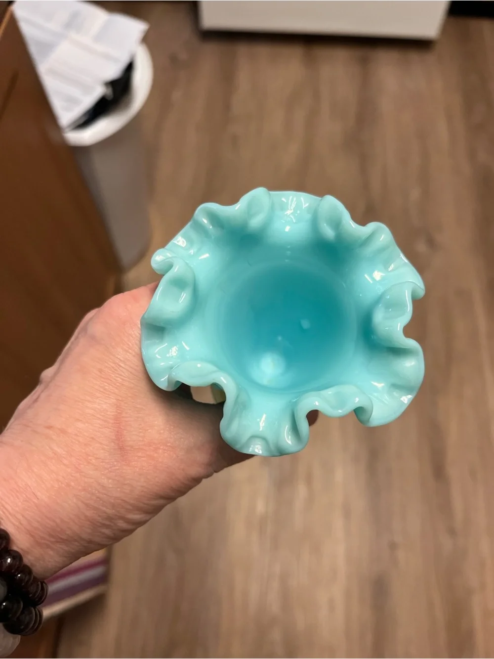 Fenton Turquoise milk glass trumpet base - Picture 4 of 8